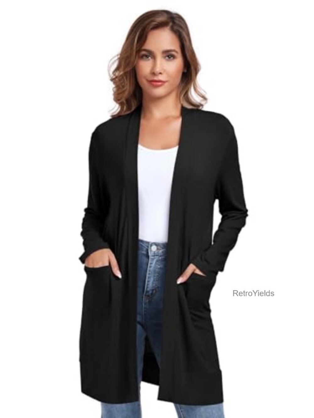 Lightweight Open Front Long Sleeve Cardigan with Pockets Casual Loose Fit